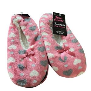Wildflowers Cozy Pink and Gray Heart Slippers